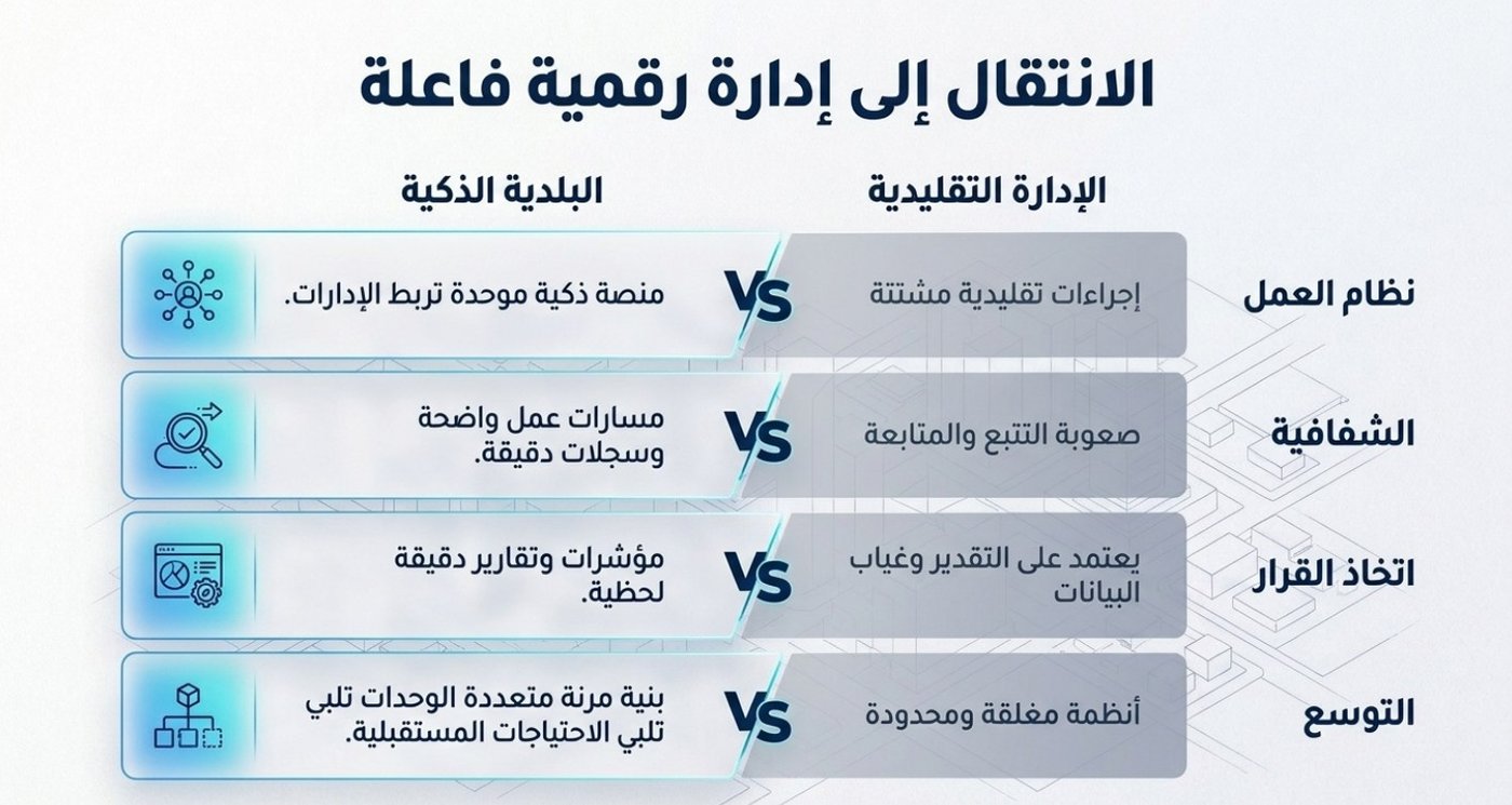 الانتقال إلى إدارة رقمية فاعلة: مقارنة بين الإدارة التقليدية والبلدية الذكية